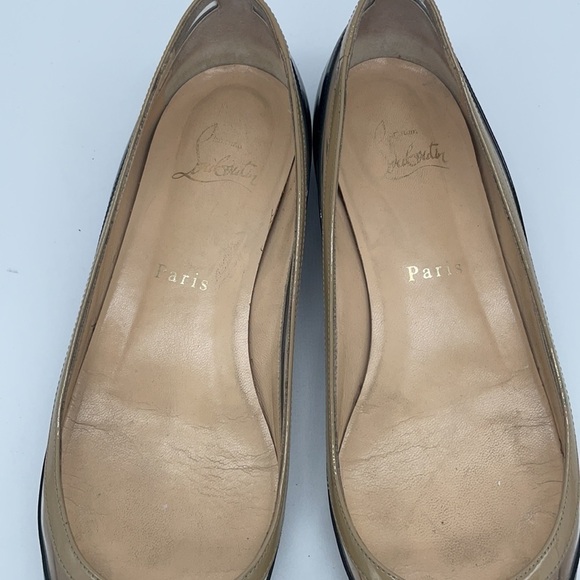 Christian Louboutin Black Beige Patent leather Paulina pointed toe flats 37 - Picture 3 of 9